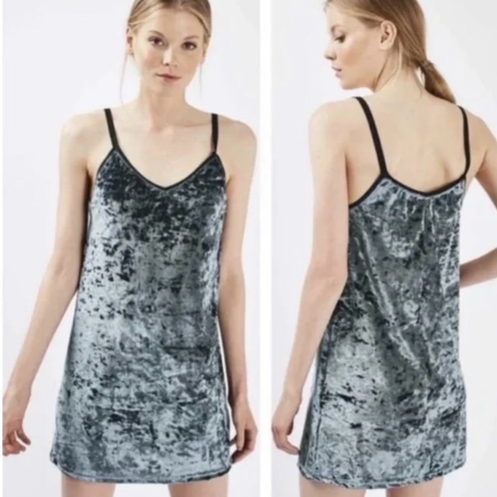 Topshop Velvet Chemise in Black and Gray